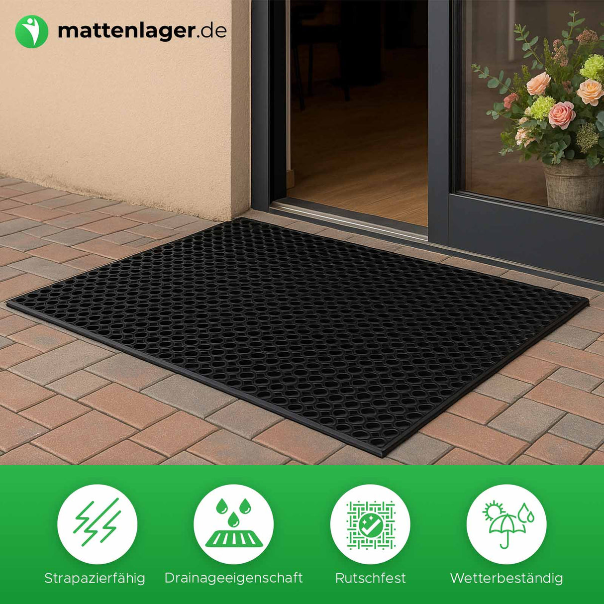 Ringgummimatte Poly Door 22 in Anwendung draußen vor Eingangstür auf Pflasterboden