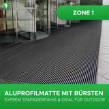 Eingangsmatte ALUFLOW - Bürsten-Einsatz für Außenbereich - 3 Stärken - Zone 1