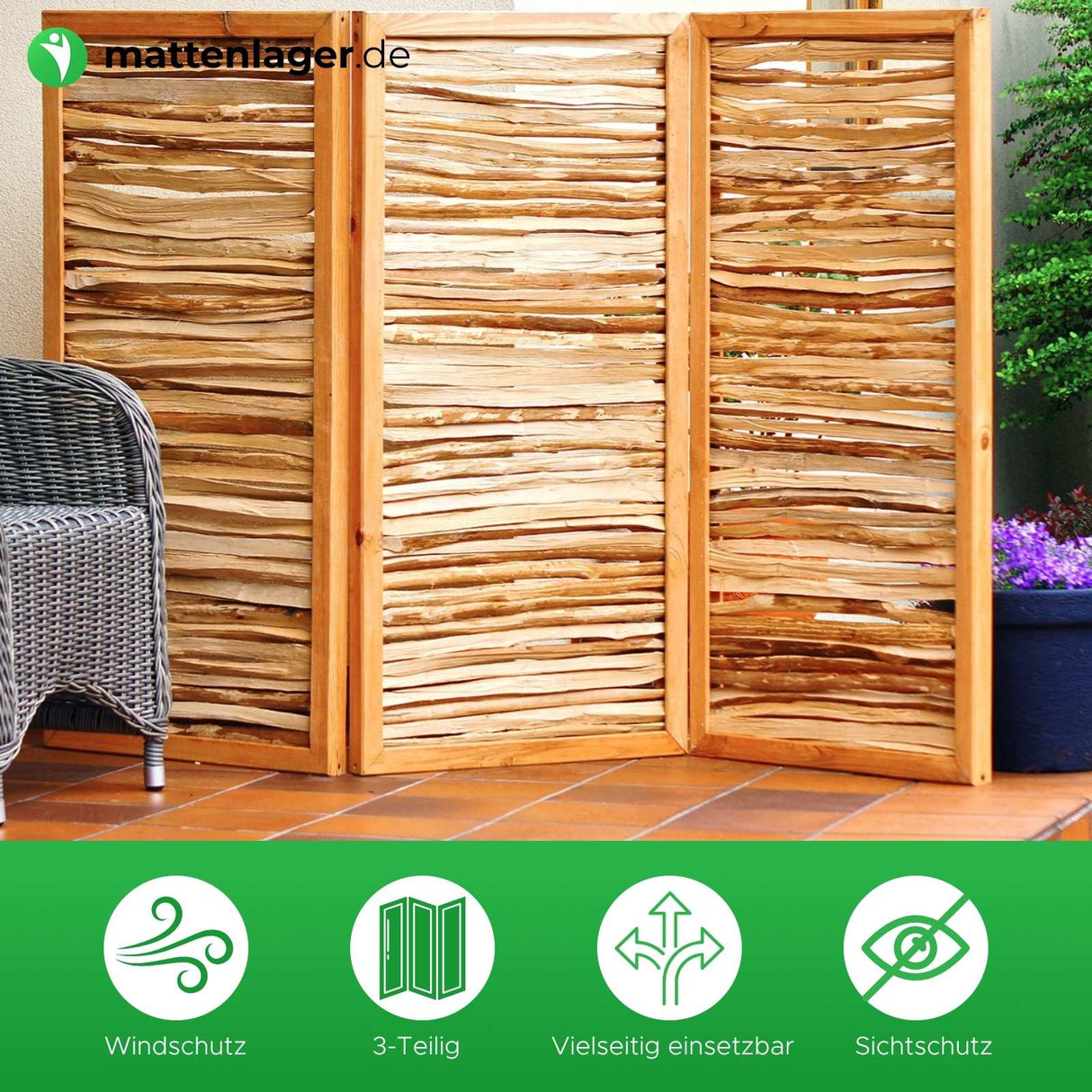 Haselnuss-Paravent HAZEL in Anwendung