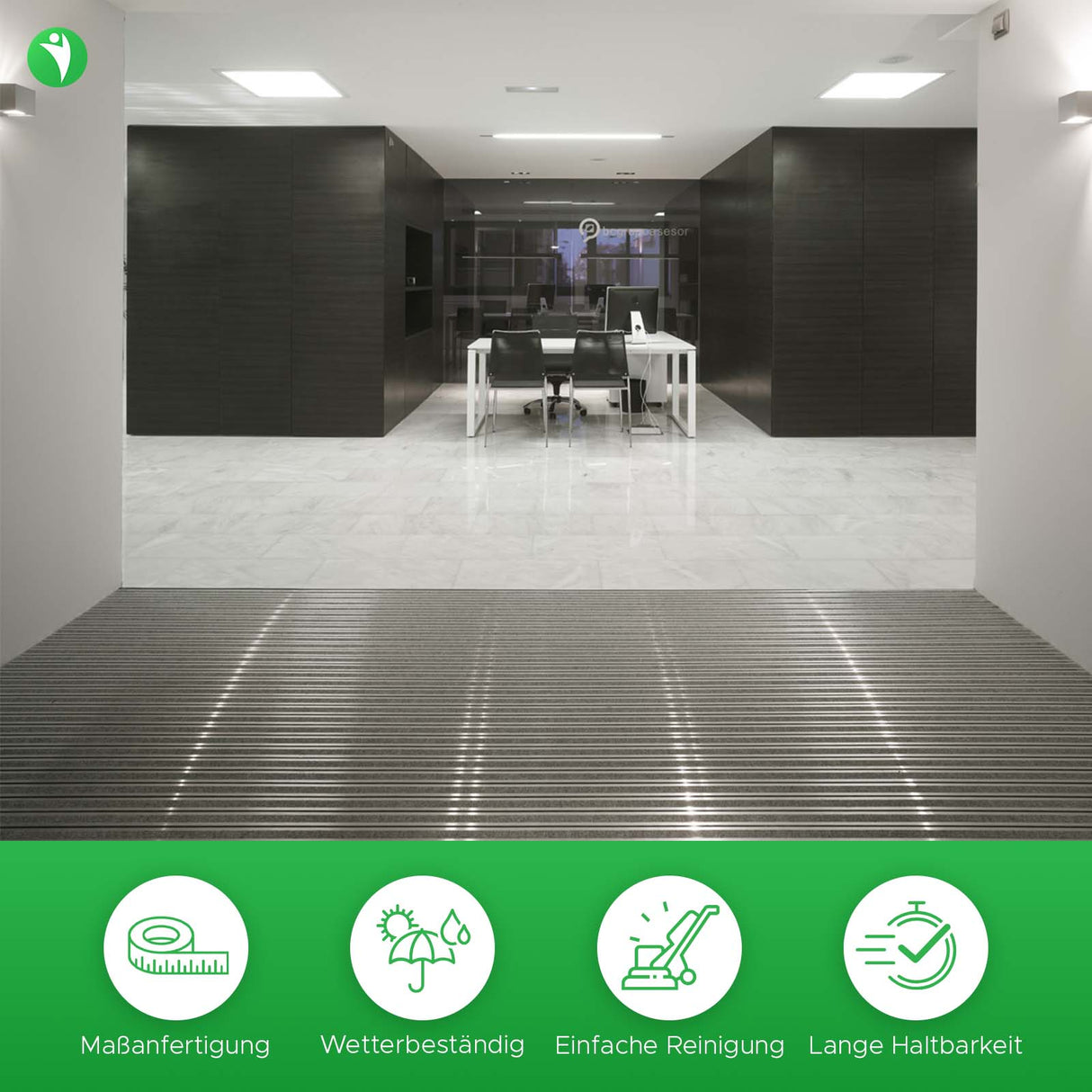 Aluflow Teppicheinlage in Anwendung in modernem Büro