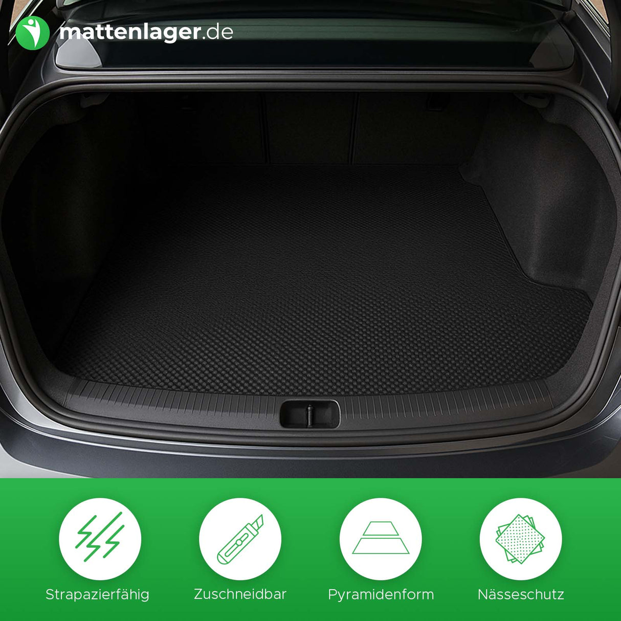 Gummimatte Cheops in Anwendung als Unterlage für Autokofferraum
