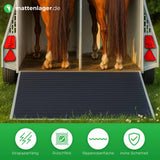 Gummimatte Trak Maxi in Anwendung für Boden von der Rampe eines Pferde-Anhängers mit zwei Pferden 