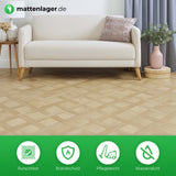 Bodenbelag BRIDE in Anwendung. Boden im Wohnbereich mit hellen Möbel