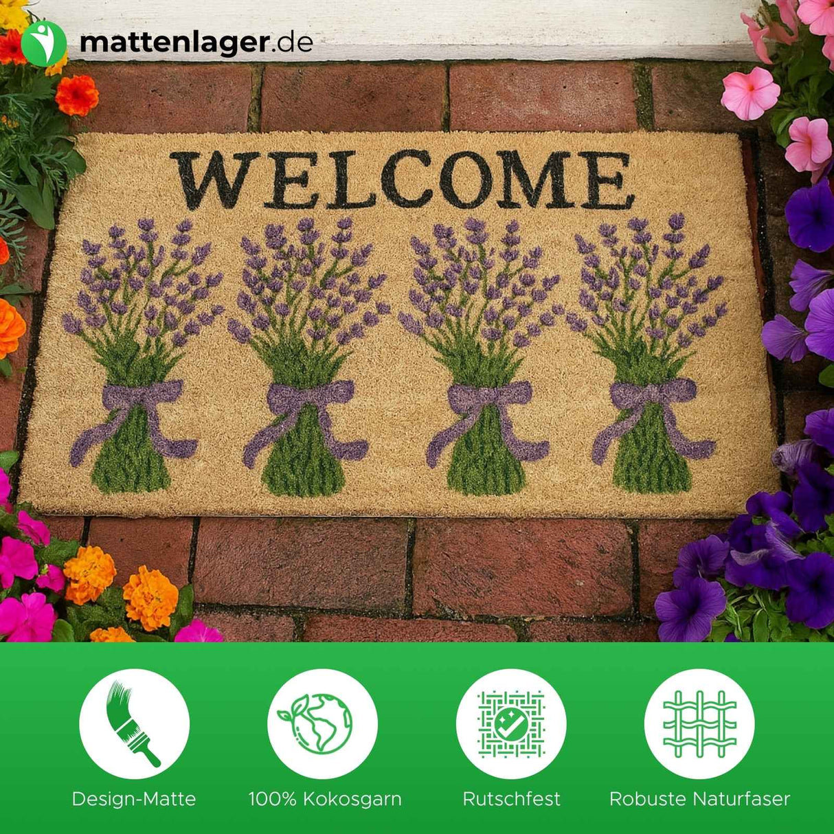 Kokosmatte NATURE TREND - Design LAVENDEL - 40x60 cm