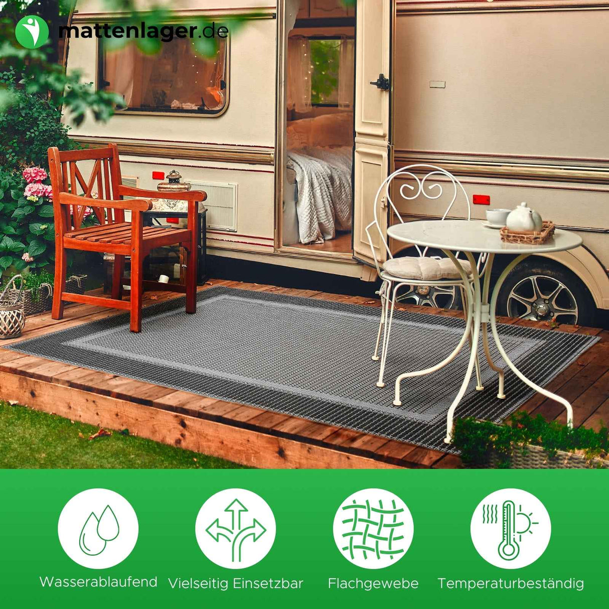 Outdoorteppich FRAME | Anthrazit in Anwendung