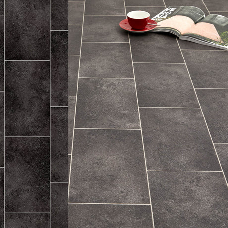 PVC-Bodenbelag in Fliesenoptik - Anthrazit 