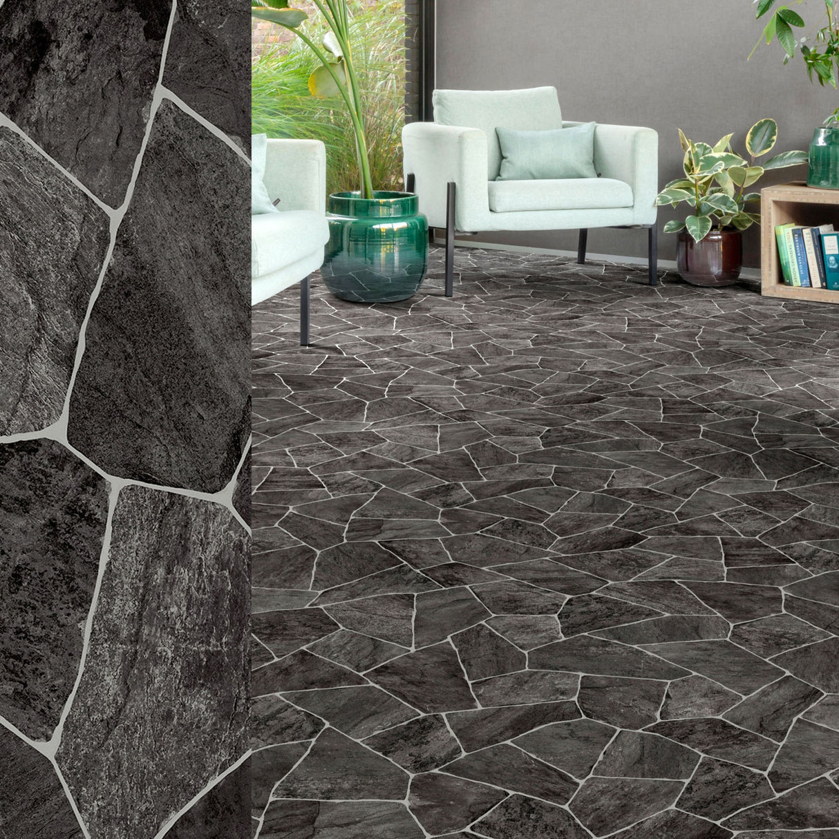 PVC Bodenbelag SHATTER von Mattenlager | Bruchstein Anthrazit 