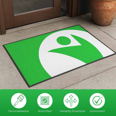 Schmutzfangmatte personalisierbare Logomatte in Anwendung.
