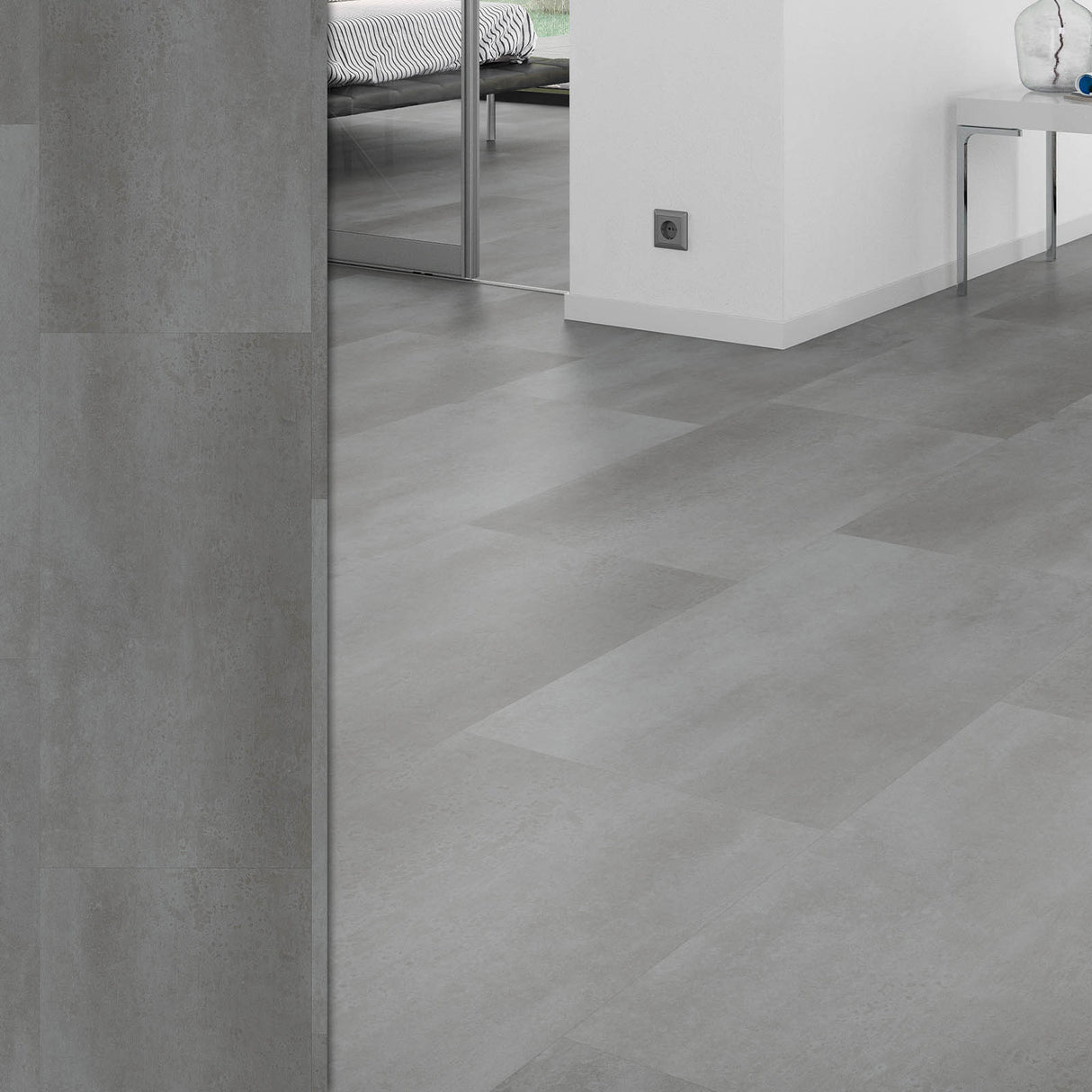 Bodendielen STYLE CLICK in der Anwendung | 15 Zement Stahl