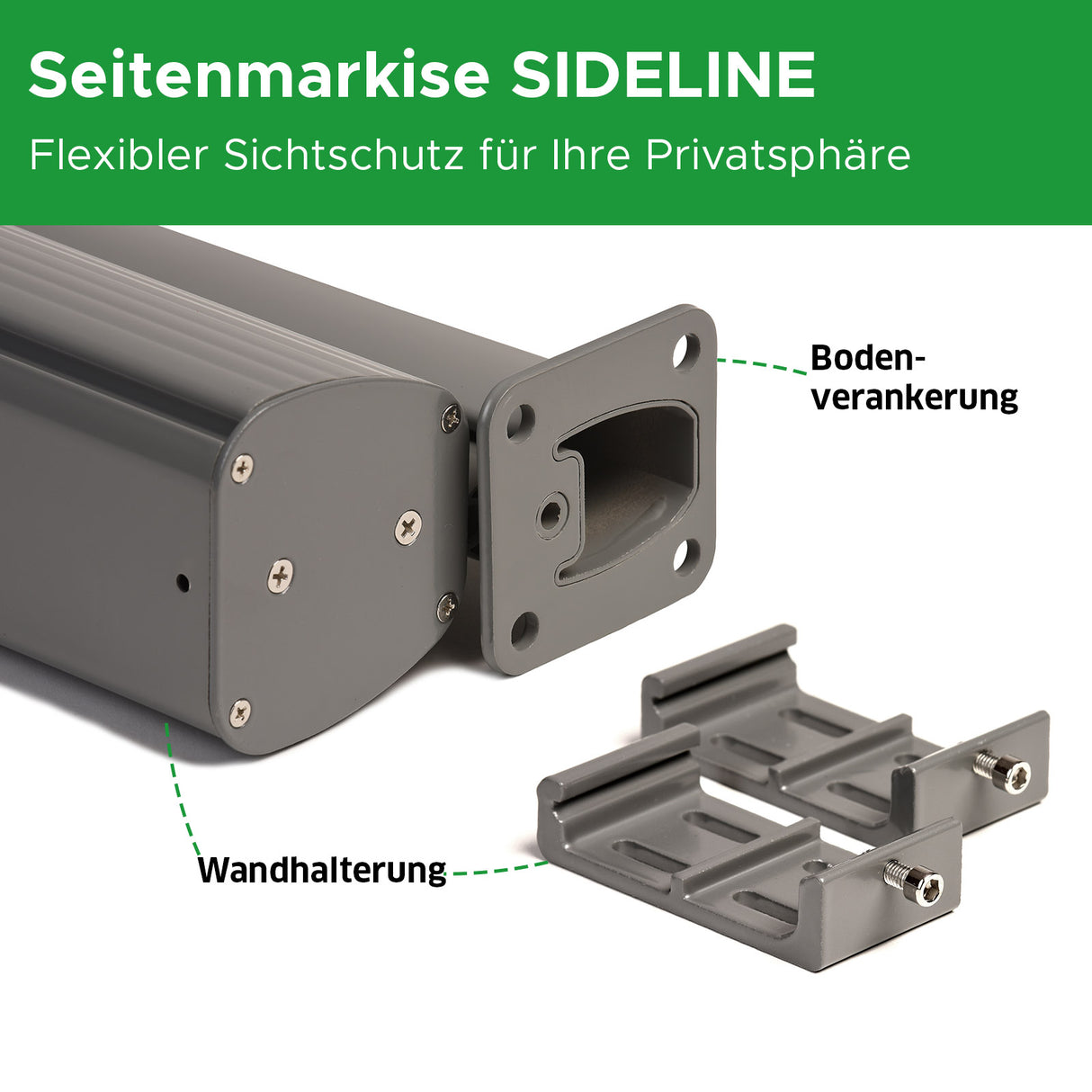 Seitenmarkise SIDELINE Montagezubehör Nahaufnahme Mattenlager