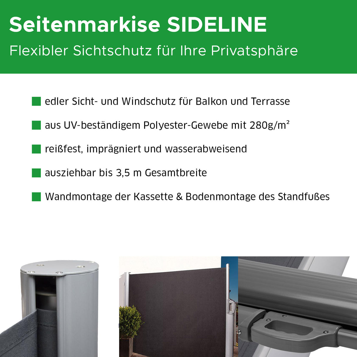 Seitenmarkise SIDELINE Informattionen Mattenlager