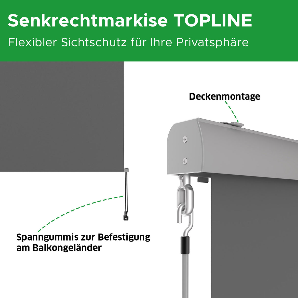 Senkrechtmarkise TOPLINE Nahaufnahme Details Mattenlager
