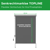 Senkrechtmarkise TOPLINE Produktabmessungen Mattenlager