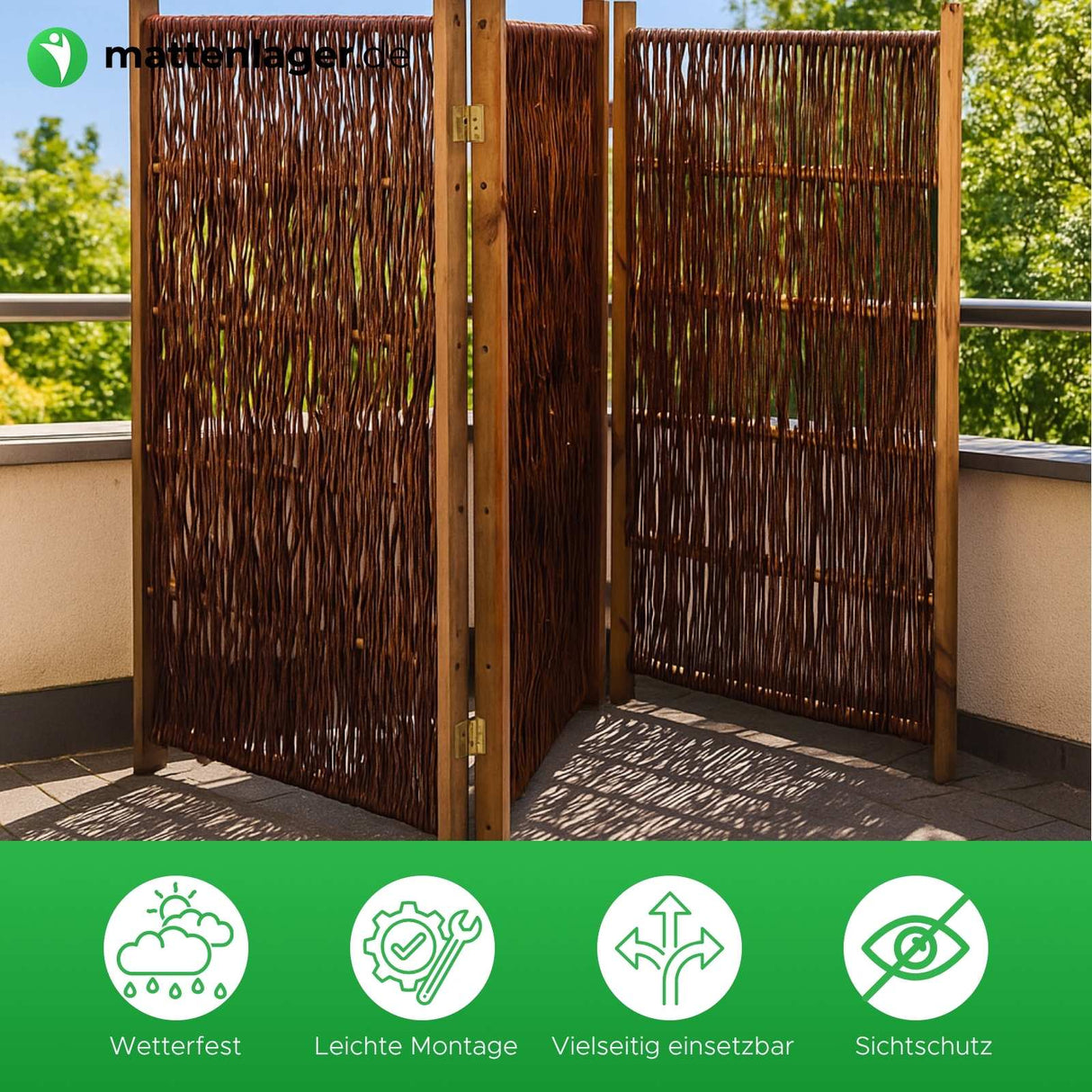 Weiden-Paravent LESLI in Anwendung