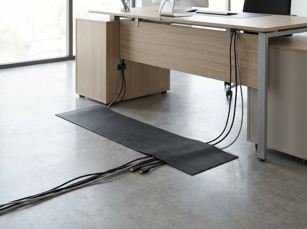 SBR Gummimatte TRAK MINI als Kabelschutz im Büro – Kabelsicherung auf Büroboden