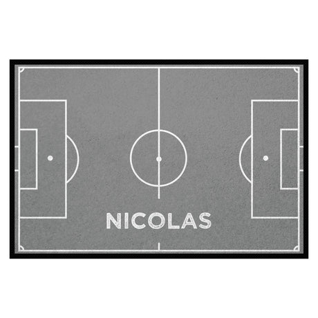 Fußmatte SPORT STYLE - Design "Fußballfeld mit Name" - personalisierbar | Mittelgrau/Weiß
