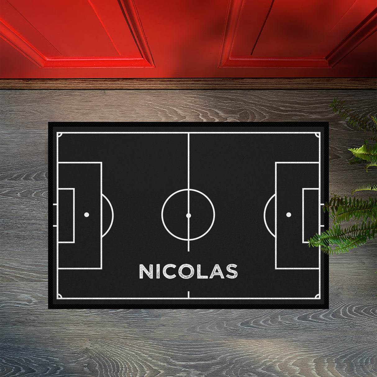 Fußmatte SPORT STYLE - Design "Fußballfeld mit Name" - personalisierbar | Schwarz/Weiß